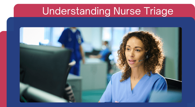 Nurse kindly speaking onto a patient via headset, title of image says Understanding Nurse Triage