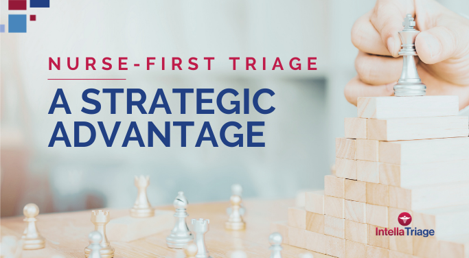 After-hours triage is is a strategic decision - image text and IntellaTriage logo -overlayed on chess pieces and a game of strategy.